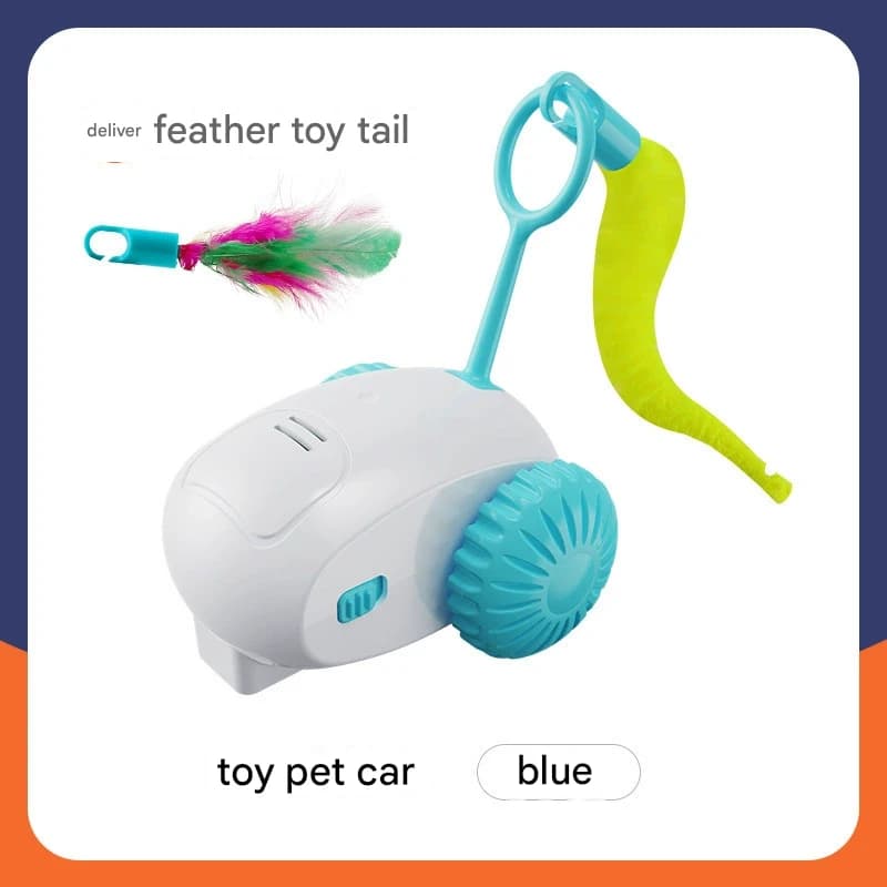 Interactive Smart Cat Toy Car - Automatic Obstacle Avoidance, Feather - Blue