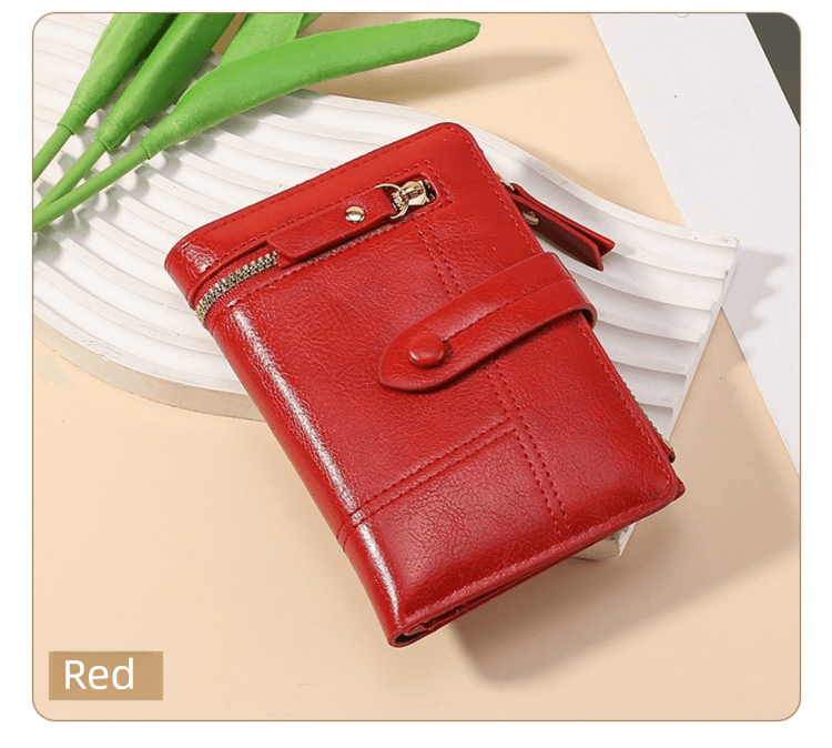 Red Soft PU Leather Women's Wallet - Compact Foldable Wallet with Multiple