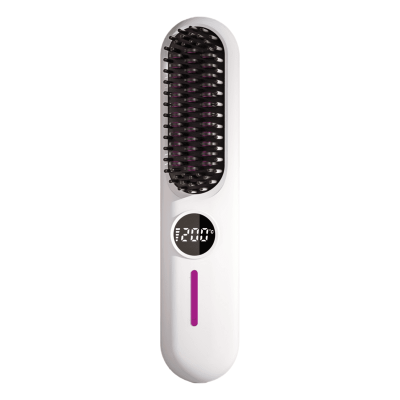 S01 White Cordless Hair Straightener Brush - 2-in-1 Curling & Straightening