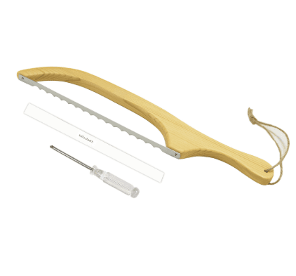2-Piece Khaki Artisan Wooden Bread Bow Knife - Serrated Stainless Steel