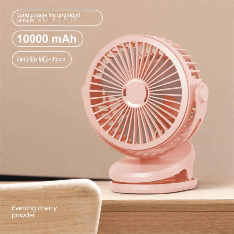 Pink 10000mAh Portable Clip on Fan with 720 Degree Rotation 4 Speeds