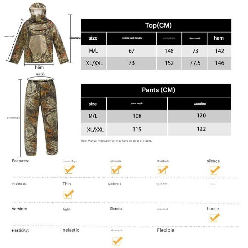 Bark and green leaves Camouflage Mosquito Repellent Suit Ultra-Fine - XL/XXL