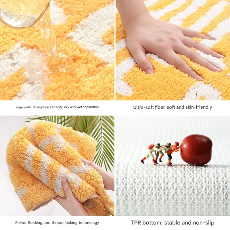 Super Absorbent Microfiber Bath Mat - Non-Slip TPR - Pink peach 55 × 63 cm