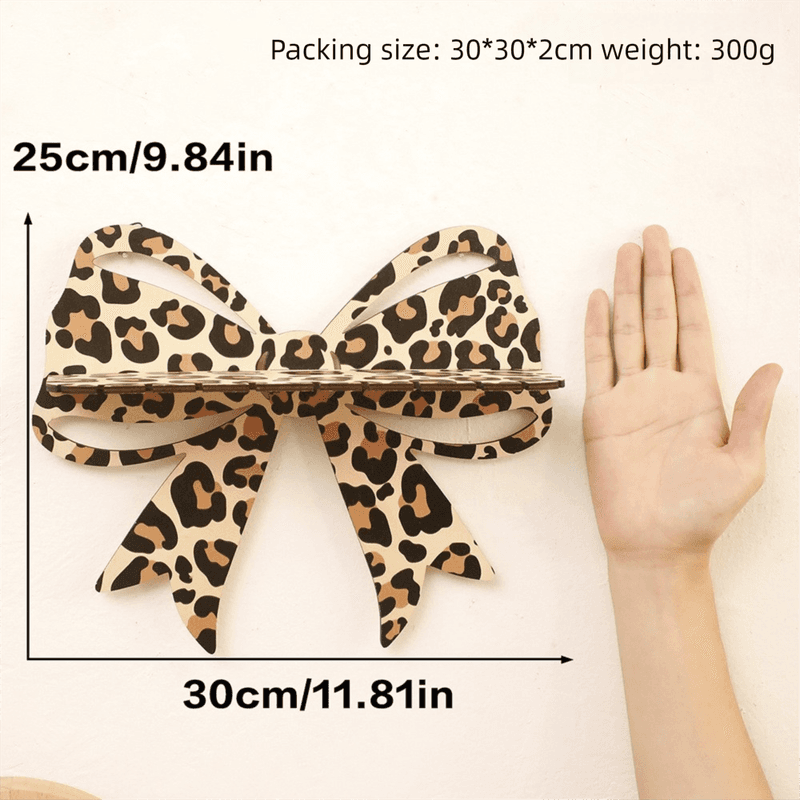 Brown Style A Leopard Print Bow Wall Shelf - Decorative Wooden Floating