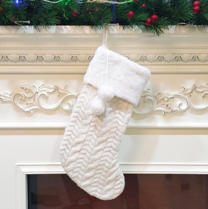 White Large Cable Knit Christmas Stocking - Classic 43 cm Holiday Decor