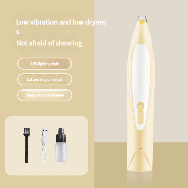 Electric Pet Hair Clipper with Type-C Charging, LED Light - Yellow