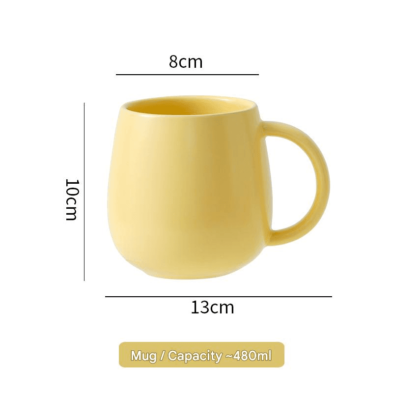 Yellow Macaron Ceramic Coffee Mug Set - 500 ml Large Capacity Belly Cup