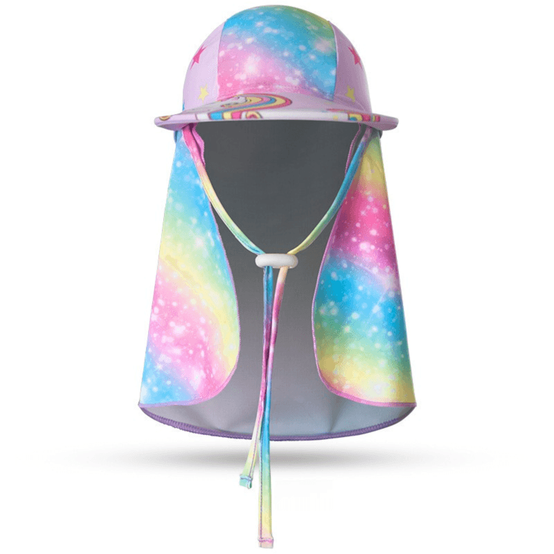 2-Pack Girls' Sun Protection Swim Cap Set - Cartoon Rainbow Horse Pattern
