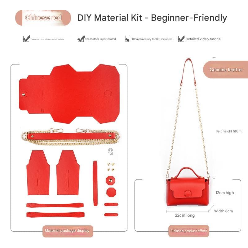 Red Leather Bag DIY Kit - Geometric Shoulder Bag Making Material Set