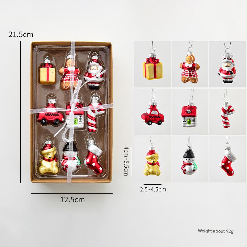 Style B Colorful Whimsical Miniature Glass Christmas Ornament Set - 9-Piece