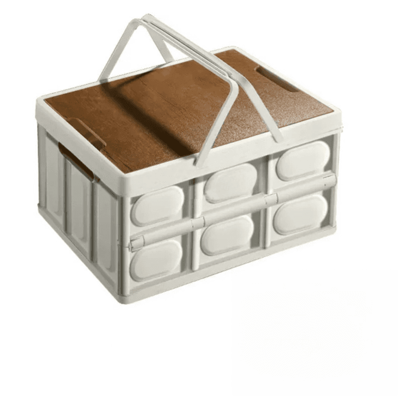 White Collapsible Medium Handle Storage Box with Wooden Table Top