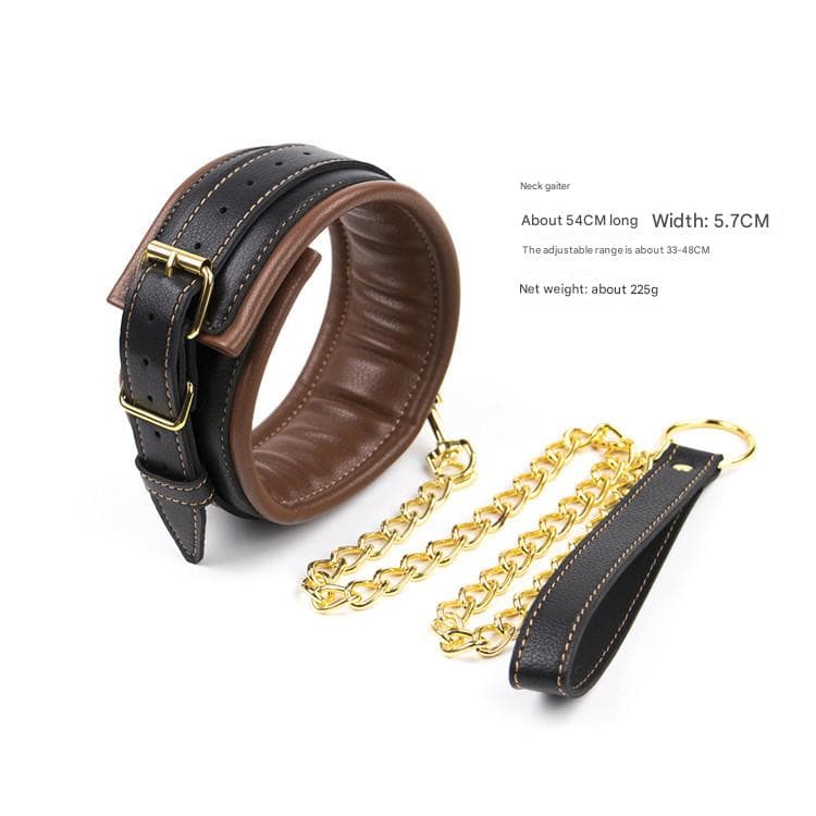 PU Leather Adjustable Padded Collar, Handcuffs & Ankle Cuffs Set - Black