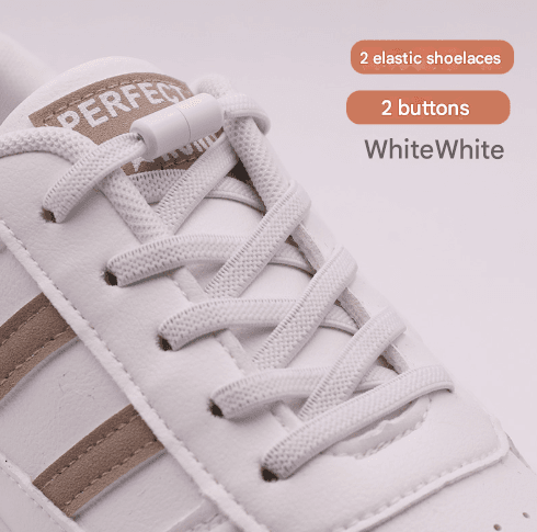 White No-Tie Elastic Shoelaces with Quick Lock System - Flat Tieless Laces