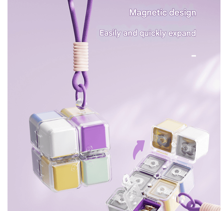 Multicolor 8-Grid Magic Cube Pill Box with Lanyard - Portable Weekly Sealed