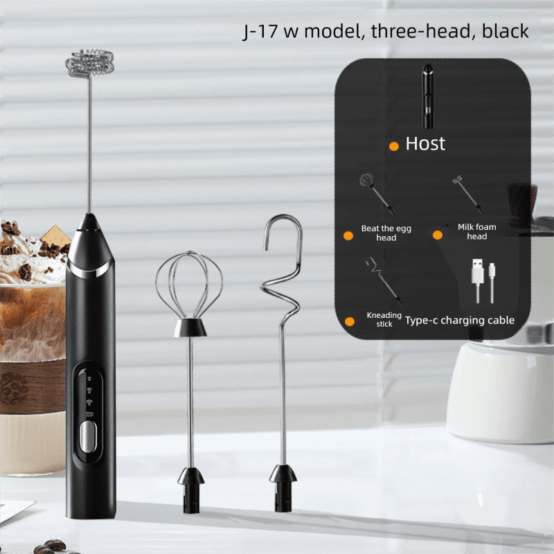 Rechargeable 3-in-1 Handheld Milk Frother Set - Electric Whisk - Black
