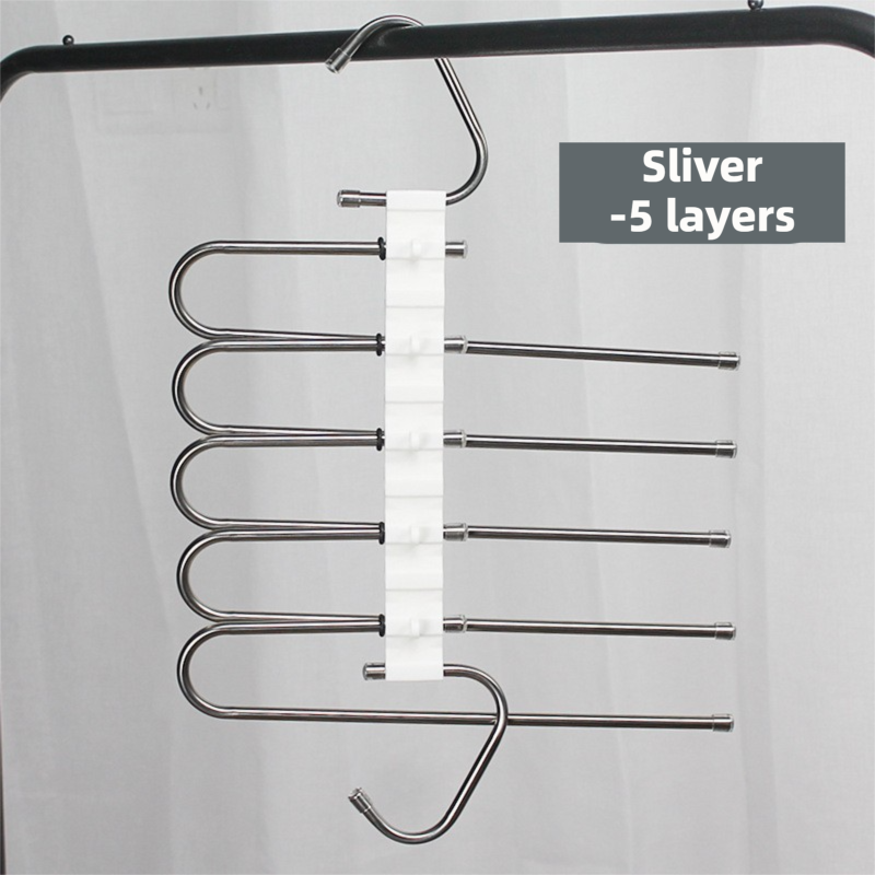 5-Layers Silver Stainless Steel Pants Rack with Horizontal - 5 Silver