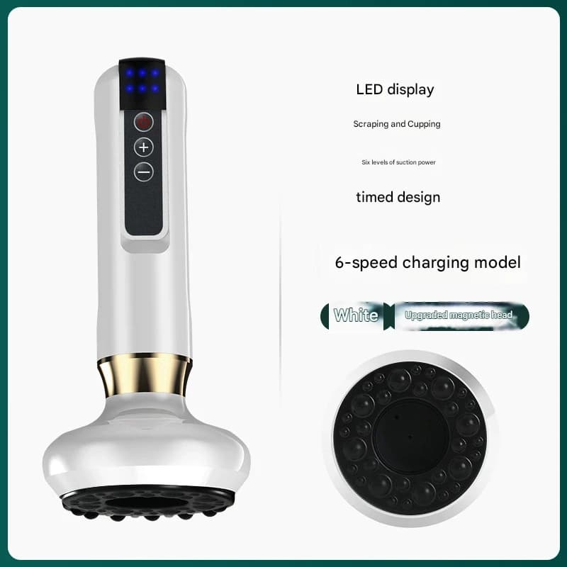 Rechargeable 6-Level Electric Cupping & Gua Sha Massager with LED - White