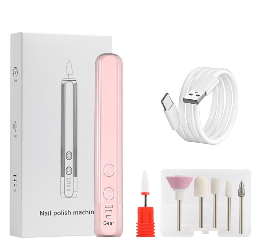 Portable Electric Nail Drill Pen Kit - USB-C Rechargeable, 3-Speed - Pink
