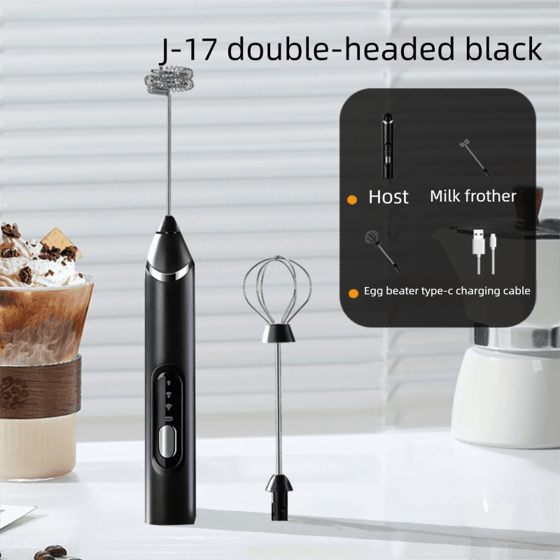 Rechargeable Electric Milk Frother Handheld - 3 Speed Adjustable - Black