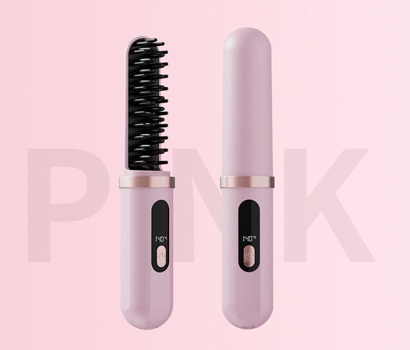 Cordless Hair Straightener Brush - 4000mAh USB-C Rechargeable, 4 - Pink