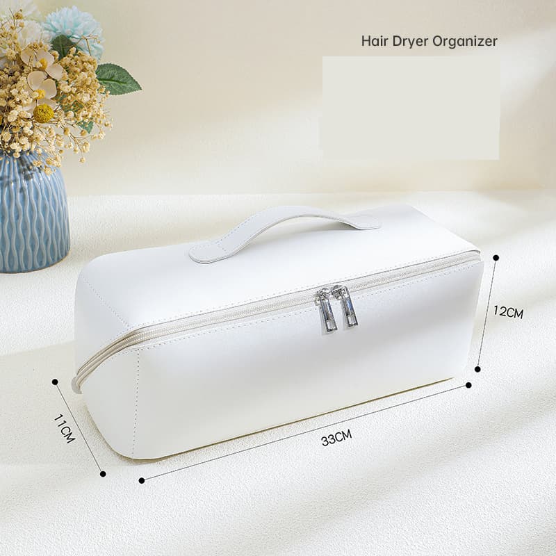 White PU Leather Travel Case for Hair Styling Tools - Double Layer