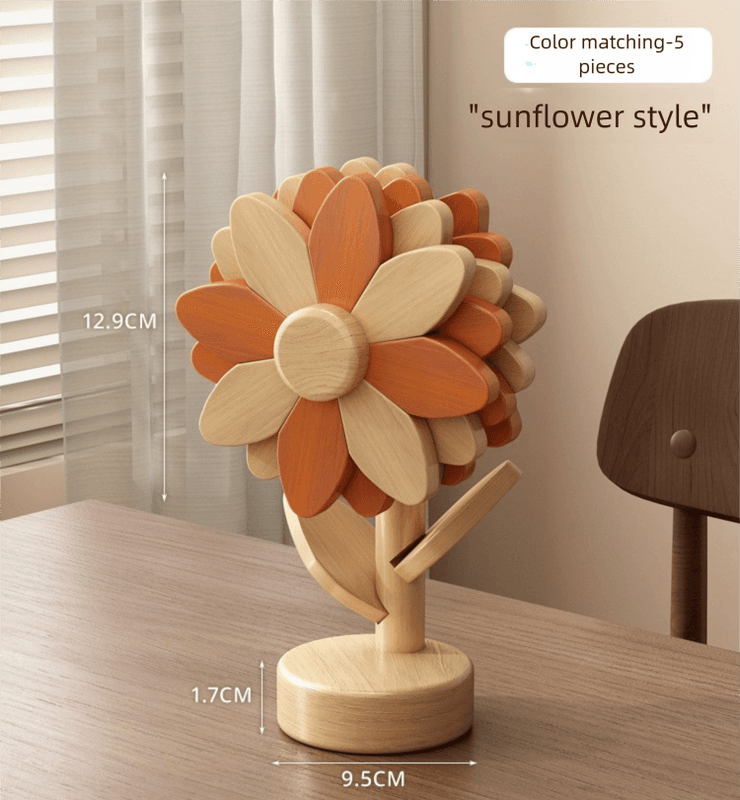 5-Piece Floral-Shaped Trivet Set with Stand - Wooden Heat-Resistant Pad