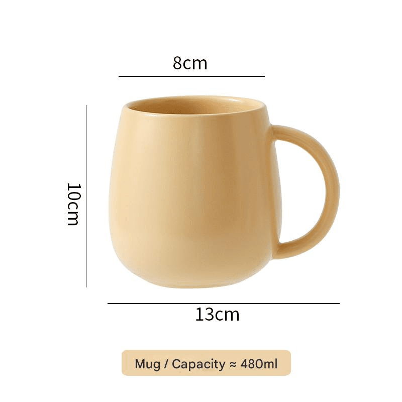 Khaki Macaron Ceramic Coffee Mug Set - 500 ml Large Capacity Belly Cup