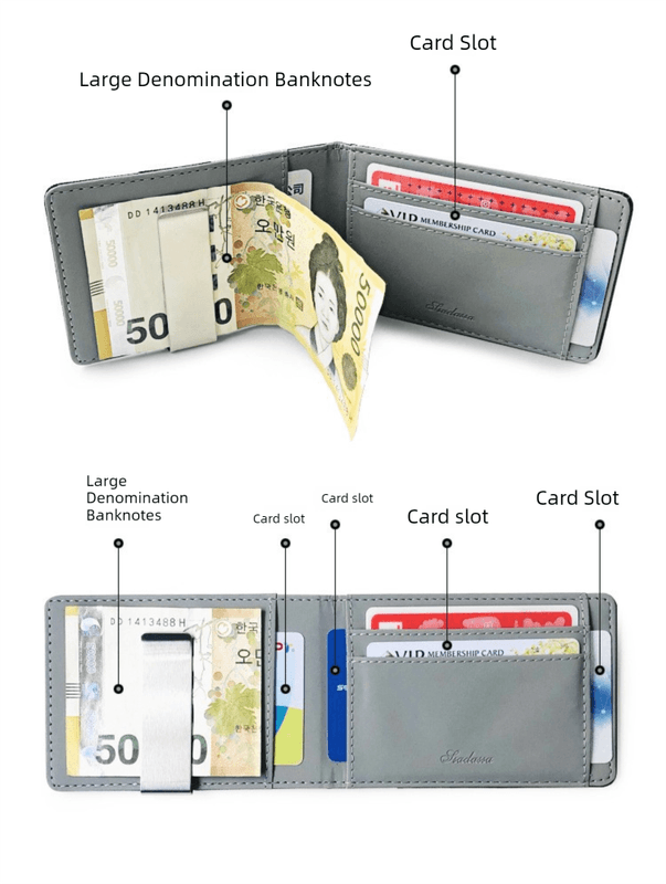 Blue Men's Slim Bifold Money Clip Wallet - Saffiano Texture PU Leather