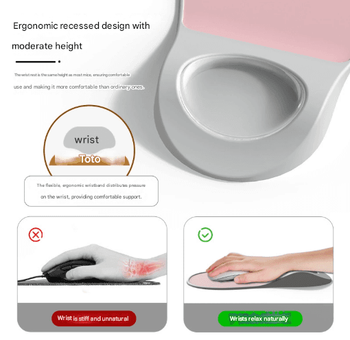 Light Grey Ergonomic Mouse Pad with Wrist Rest Support Soft Silicone Concave