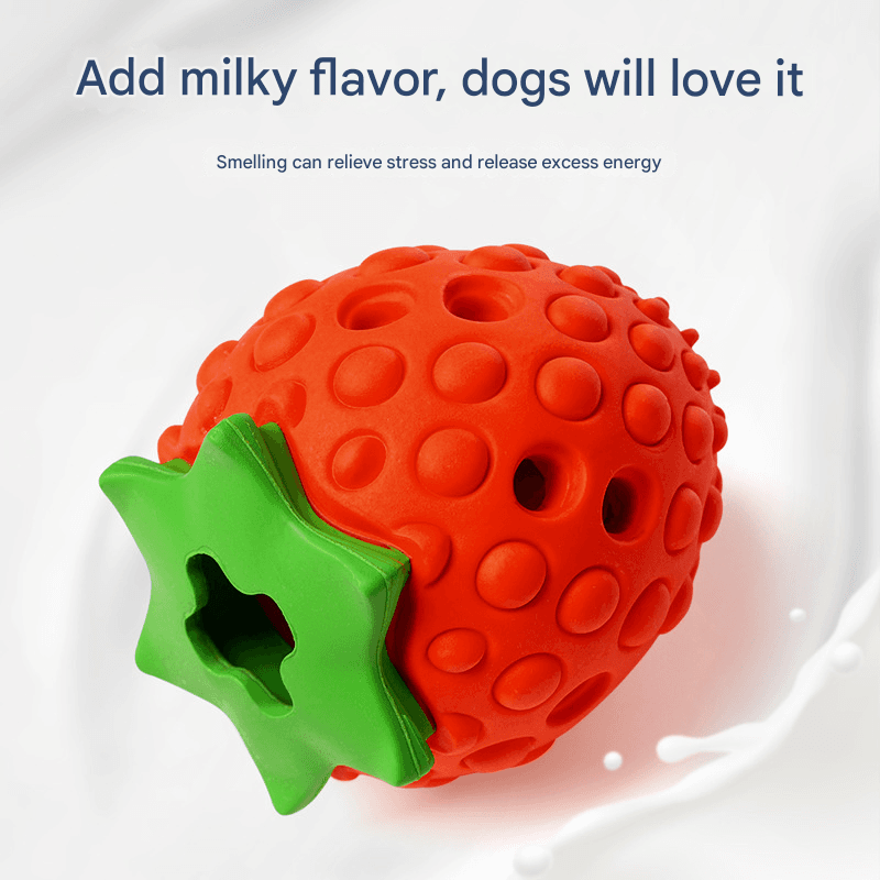 Red Strawberry Treat Dispensing Dog Toy - Interactive Slow - Medium Size