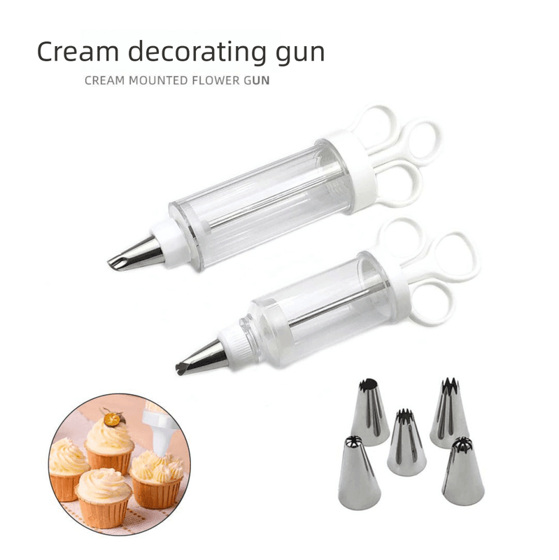 Cake Decorating Icing Syringe Gun Set with 5 Stainless Steel Nozzles DIY