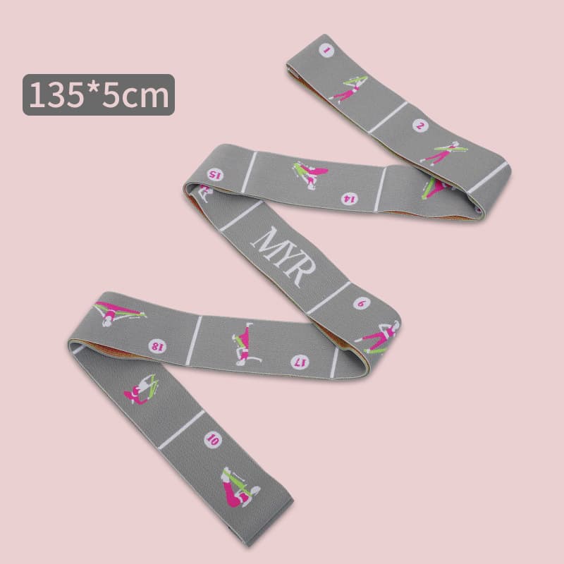 Grey Instructional Yoga Stretch Strap with Embroidered Pose Guide - 11-Loop