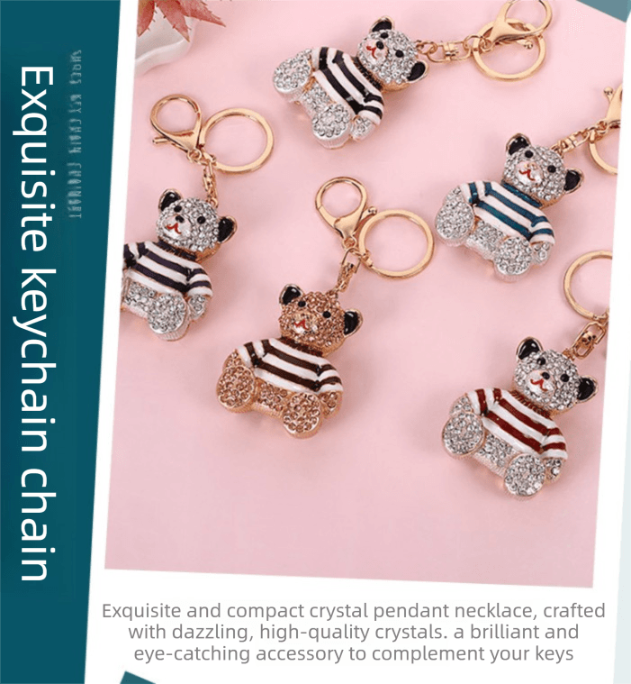 Black Stripe Crystal Bear Keychain Sparkly Rhinestone Bag Charm Alloy