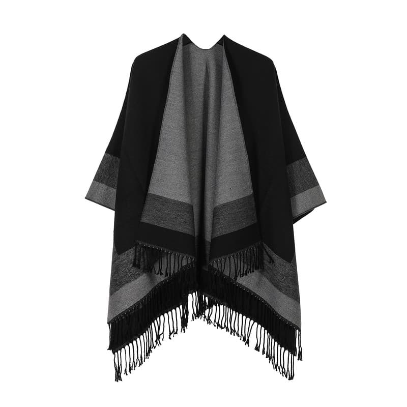 Black women's tassel cape shawl scarf, multi-functional all-in-one warm