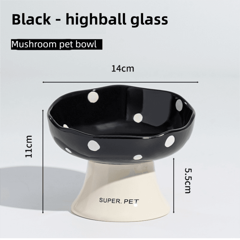 Black Elevated 15° Tilted Ceramic Cat Bowl - Anti-Chin Acne Glaze Finish