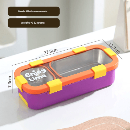 Orange 2-Compartment Stainless Steel Lunch Box - 600 ml Leak-Proof Bento Box