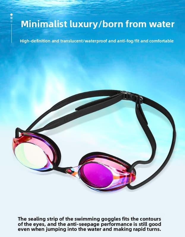 Red Swimming Goggles Mirrored Anti-Fog UV Protection Waterproof HD Silicone