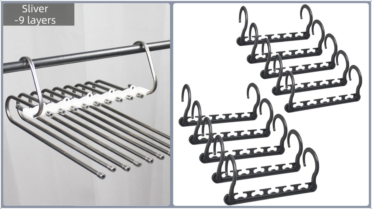 Ultimate Closet Space-Saver Set: 9-Tier Silver Stainless Steel Retractable