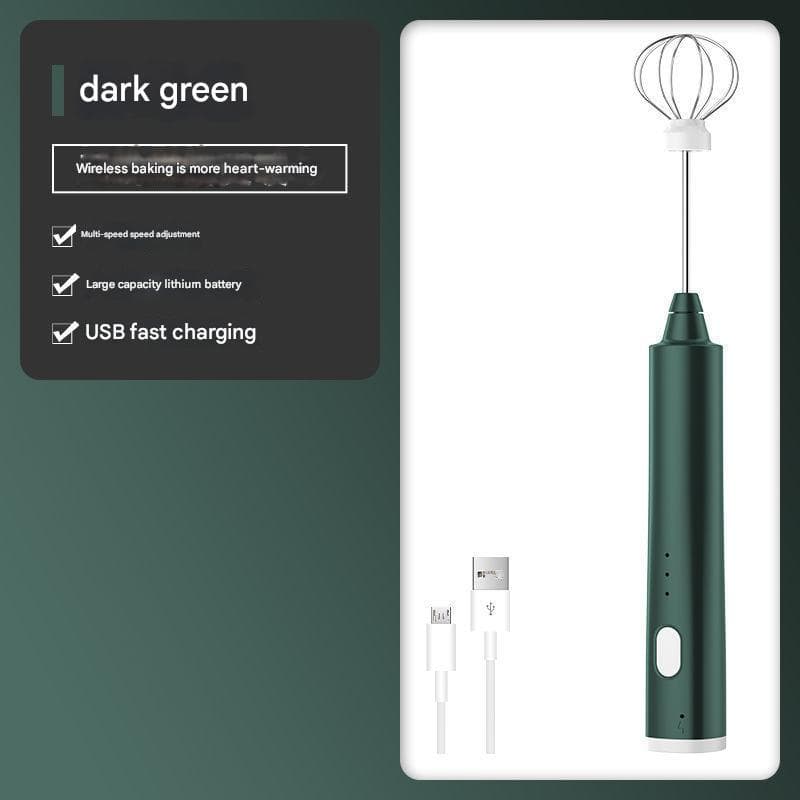 Green Cordless Egg Beater & Cream Whipper - USB Powered Hand - Balloon Head