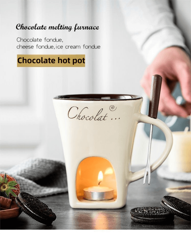 Red European Style Ceramic Chocolate & Cheese Melter Set - 200 ml Mini