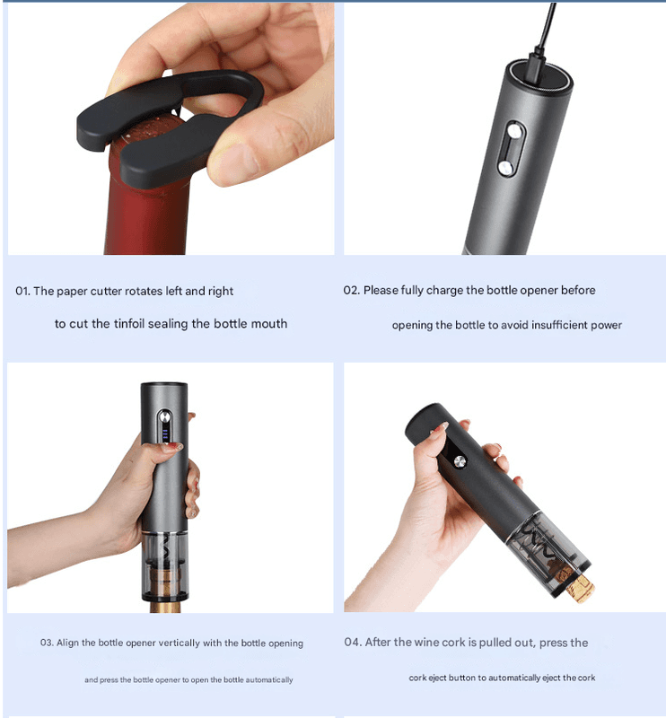 Complete Electric Wine Opener Gift Set - Rechargeable Corkscrew with Foil