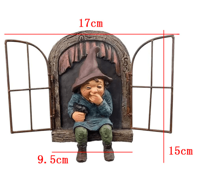 Mouth-Covering Little Man Climbing Window Gnome Figurine - Resin Craft