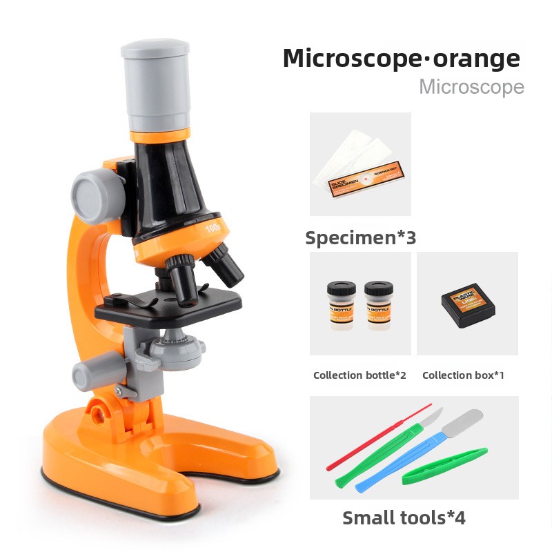 Orange Kids Biological Microscope Kit 100x 400x 1200x LED Magnification STEM