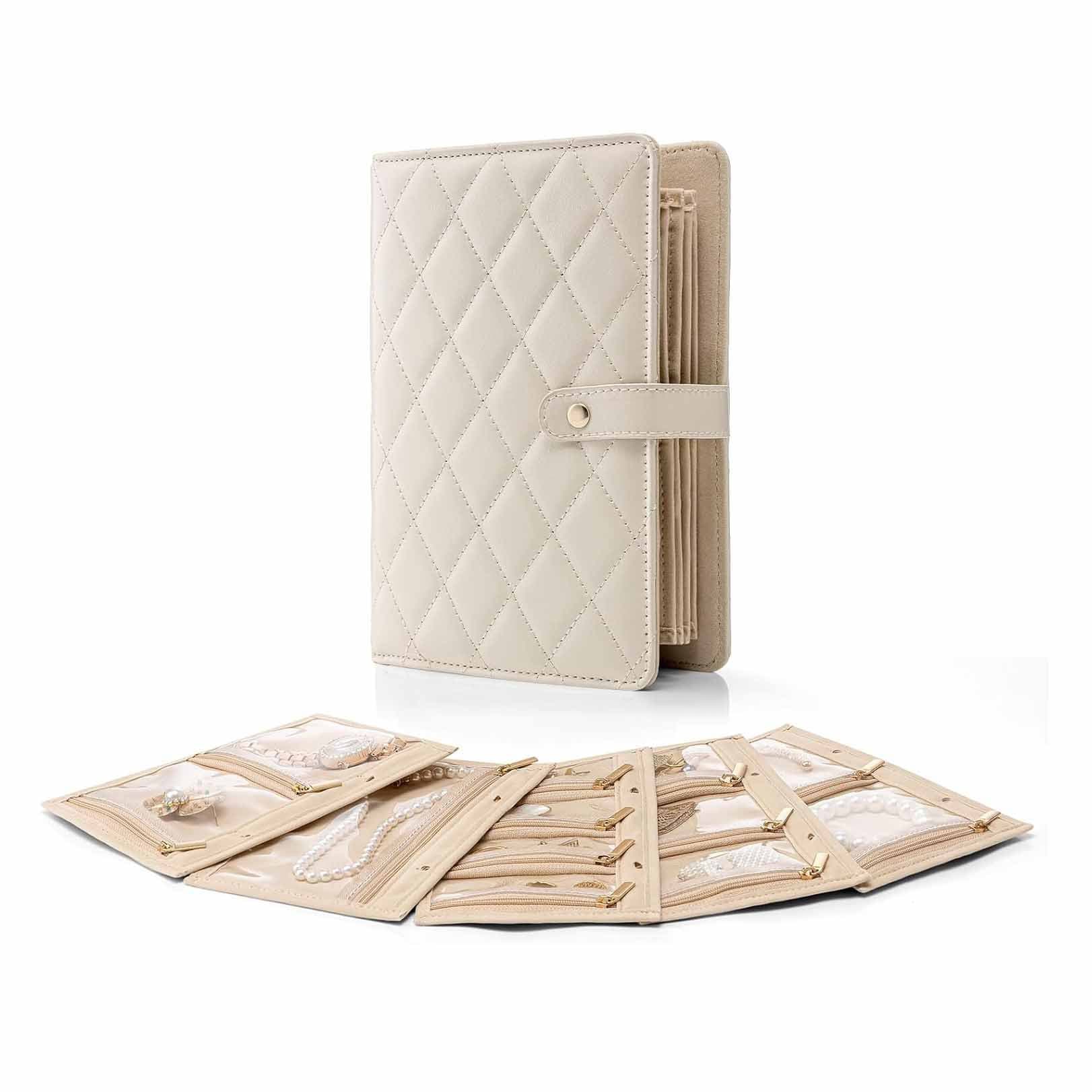White Quilted Travel Jewelry Organizer Binder - Portable Loose-Leaf Storage