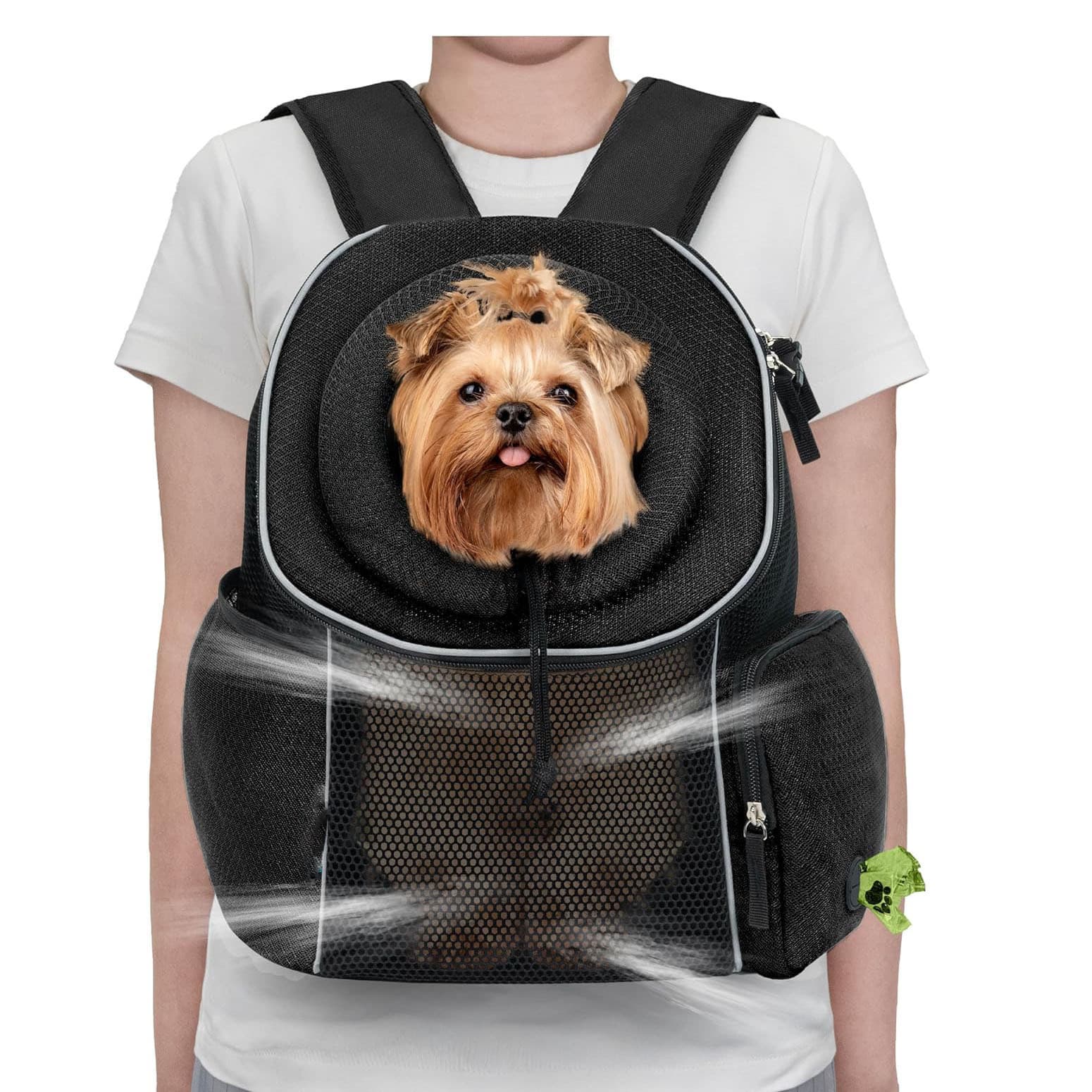 Black Breathable Mesh Pet Carrier Backpack - Head-Out Design for Small Dogs