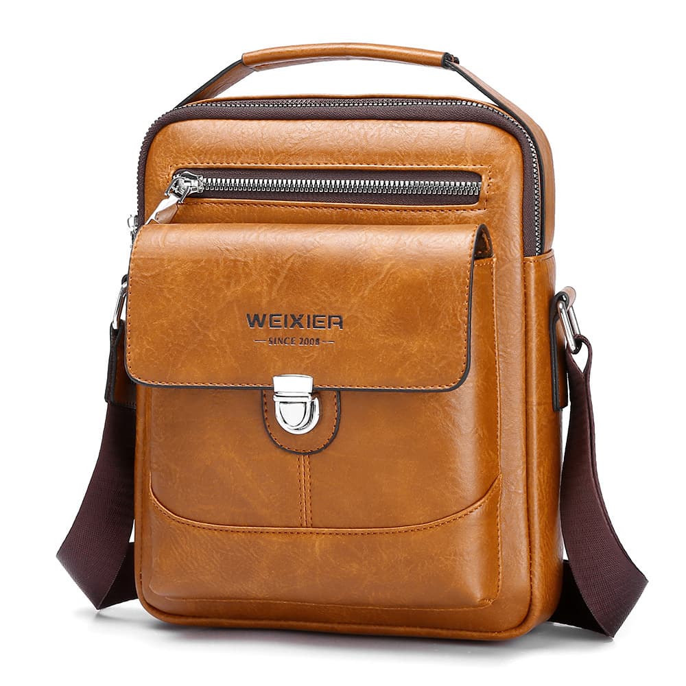 PU Leather Crossbody Bag for Men - Vintage Light Brown Shoulder Bag
