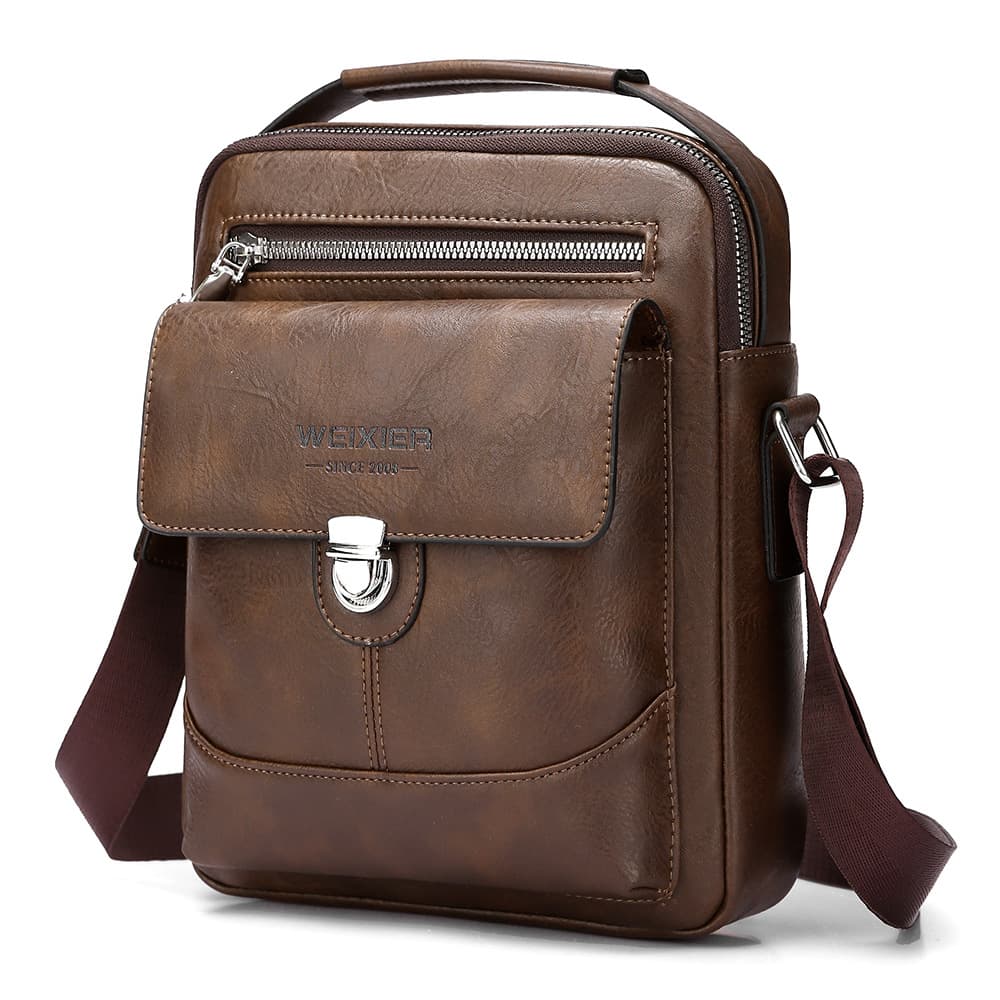 PU Leather Crossbody Bag for Men - Vintage Dark Brown Shoulder Bag