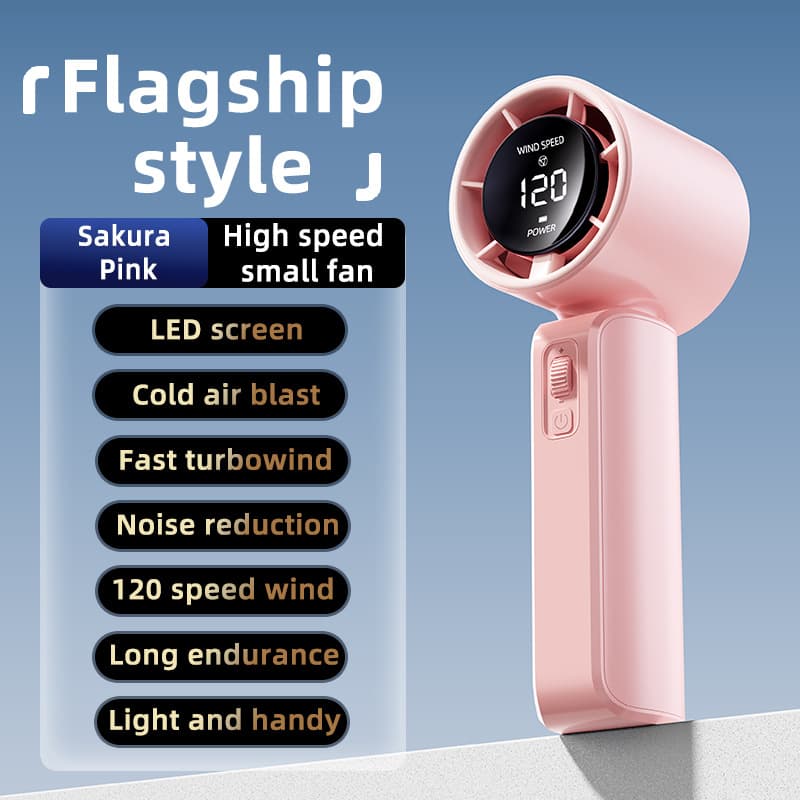 Pink Portable Handheld Fan with 120-Speed Display - USB Rechargeable Mini
