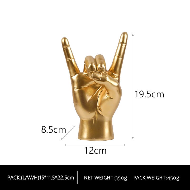 Gold Right Hand Resin Rock and Roll Hand Figurine - Desk and Living Room