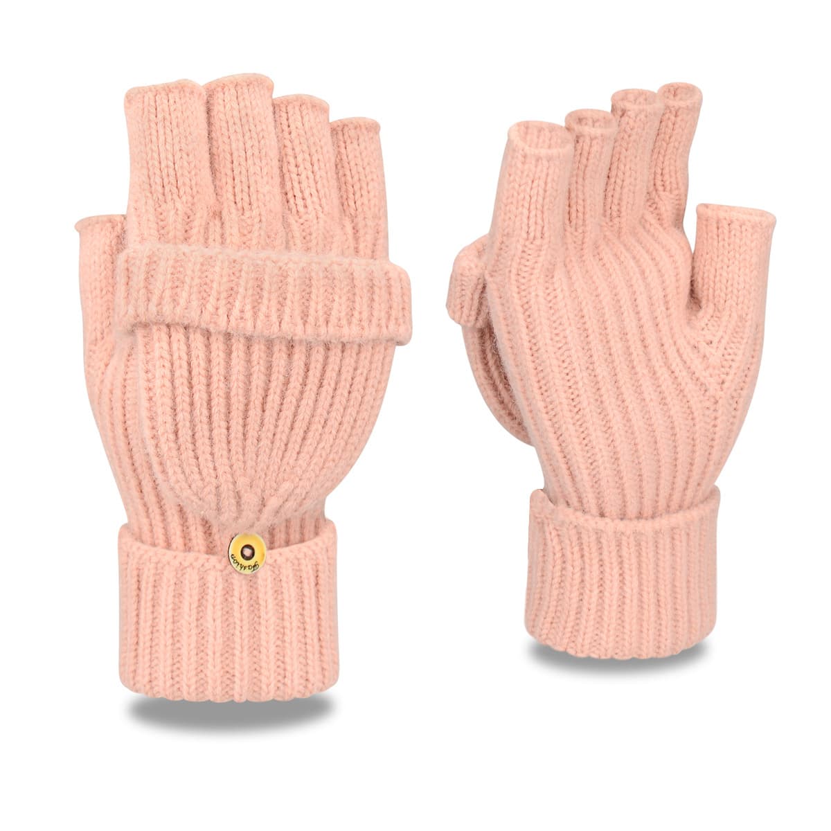 Pink Winter Convertible Mittens - Warm Knitted 2-in-1 Fingerless Gloves